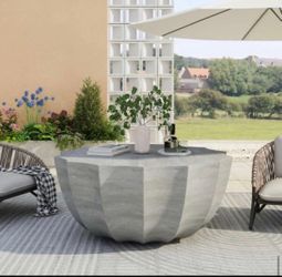 Marble & White Circular Cement Outdoor Coffee Table