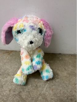 Pastel Rainbow Multicolor Plush Puppy Dog Stuffed Animal Toy Purple Ears