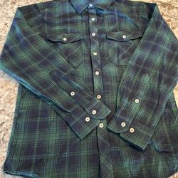 S NEW Design in Italy Flannel Shirt Mens Green Blue Plaid Pockets Long Sleeve  NEW WITHOUT TAGS