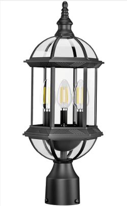 Outdoor Post Lights,19.21" 3-Light Lamp Post Light Fixture,Hardwired Exterior Waterproof Pole Lighting,Modern Black Aluminum Pillar Light for Garden, 