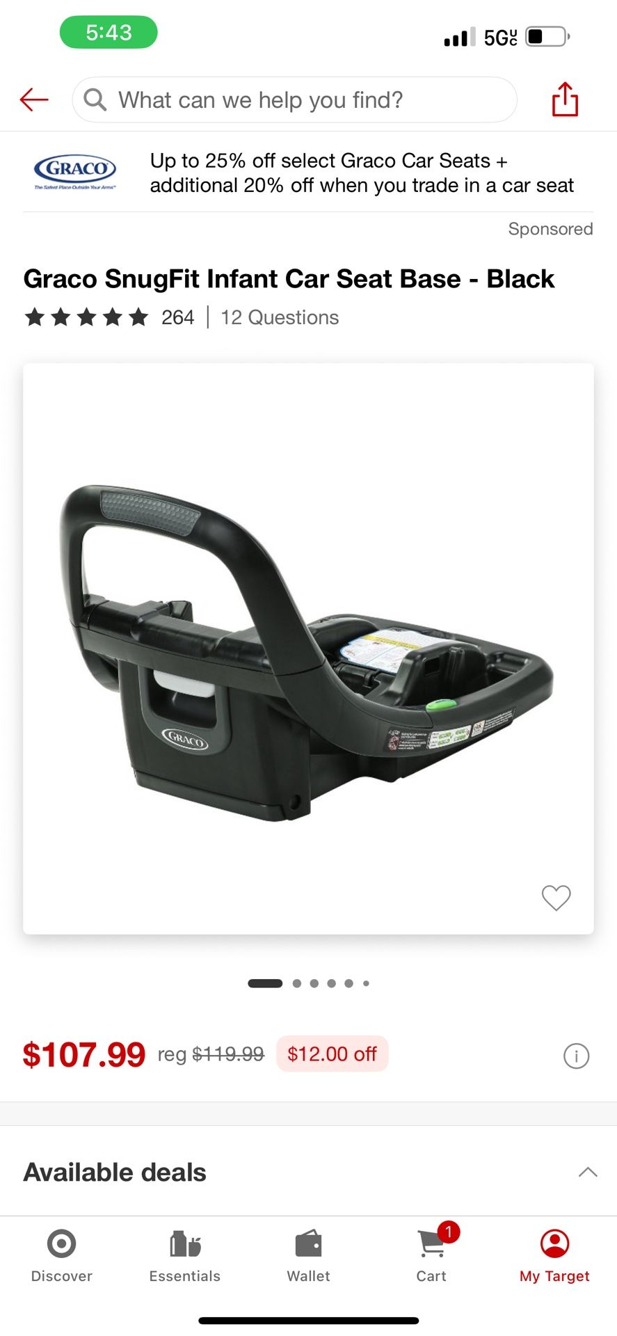 Graco SnugFit Infant Car Seat BASE ONLY - Black
