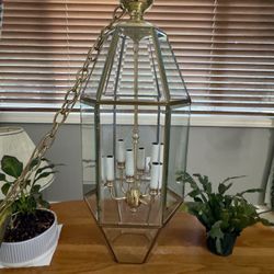 Elegant Beveled Glass Brass Lantern Pendant – 6-Light Chandelier
