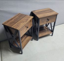 2 - Dark Brown & Black Iron (One Drawer) Nightstands
