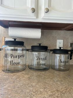 Farmhouse Glass Pantry Canister Set – Black Lids – Containers