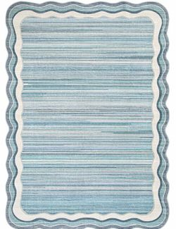 Blue Scalloped Modern Washable Rug 5x7