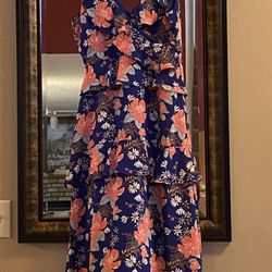 Blue/Peach Floral Dress; Size M