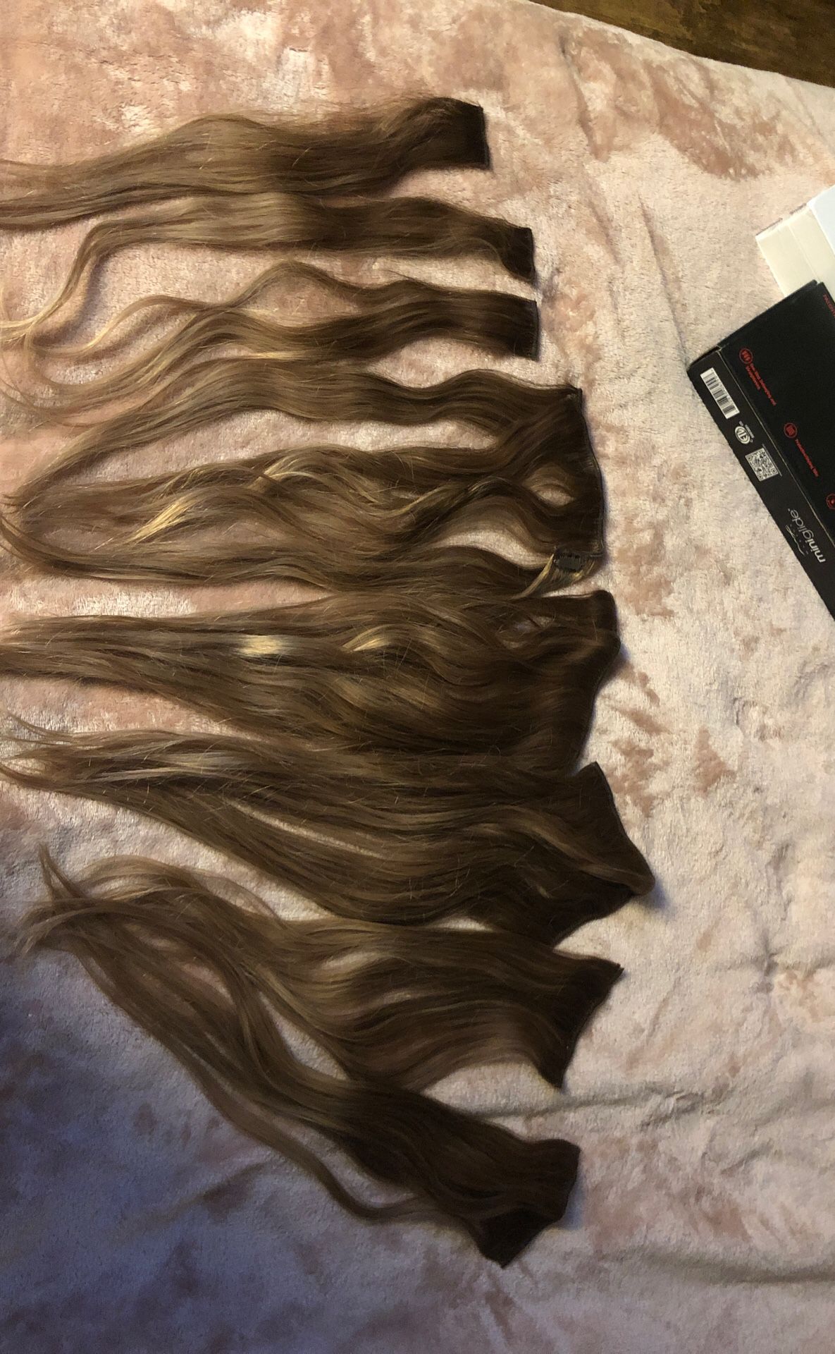 Hair extensions. Remy hair (real hair) 9 piece clip in. 16 inch price dropped again! Make offer, more discount if bought today!