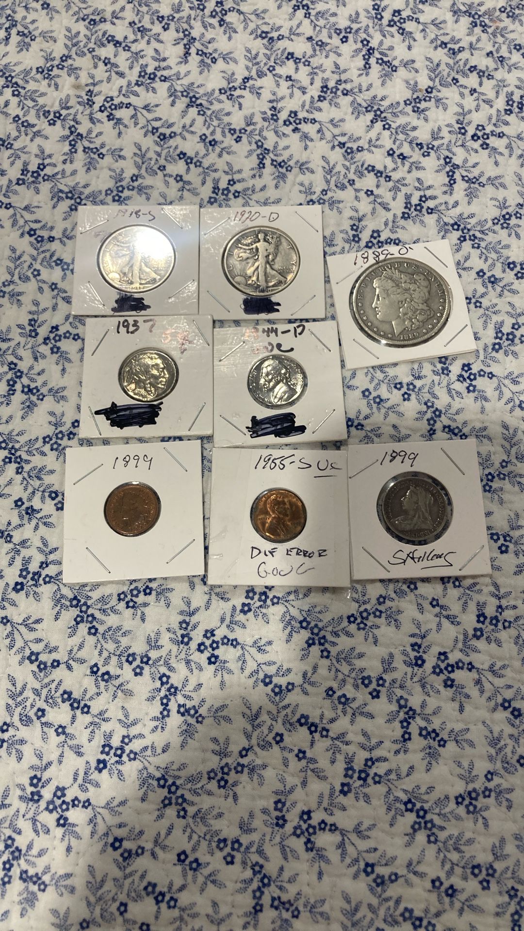 Two liberty one Morgan Buffalo nickel regular nickel any penny or a penny and a shilling