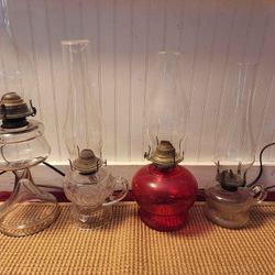 Antique Glass Oil Lamps with Chimneys