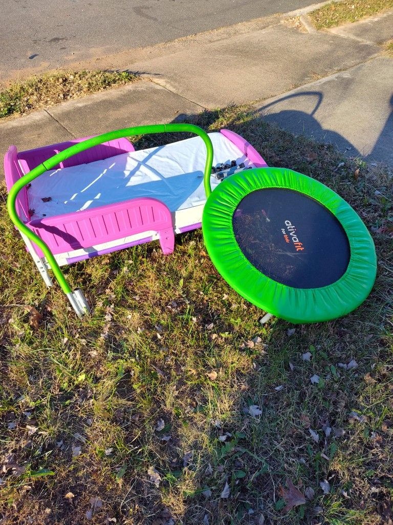 Toddler Bed, Mattress, and Indoor Trampoline FREE to Anyone Who Will Take It Away