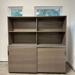 IKEA Galant Gray Office Cabinet Storage Unit with Sliding Doors