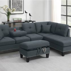 BRAND NEW 3PCS SECTIONAL SOFA SET WITH OTTOMAN AND ACCENT PILOWS INCLUDED $379