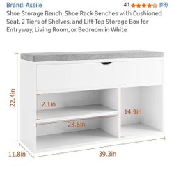 Shoe Storage Rack / Bench with Cushioned Seat and Lift-Top Storage Box