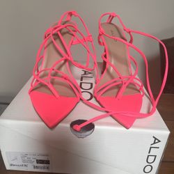 Aldo Strappy Lace Up Heels Neon Pink 7 1/2