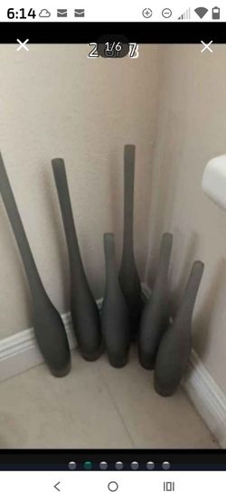 Set of 6 Italian Stone Gray Scavo Glass Wheat Vases, Vessel Mid-Century Modern