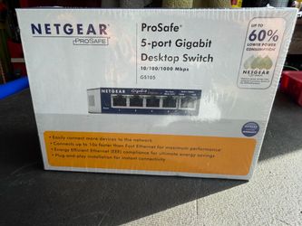 NETGEAR ProSafe 5 Port Gigabit Switch Model GS105NA- brand new sealed never opened