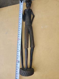 14 inches African Statue of Old Man with Stick , i think it iscarved f &KYhQ