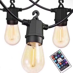 Outdoor String Lights 48Ft, Outdoor Lights Waterproof with 18 Shatterproof Bulbs, Personalized 8 Lighting Modes Remote Control Patio Lights for Patio 