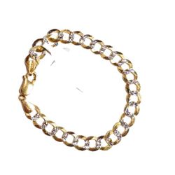 10KT GOLD SOLID CURB DIAMOND CUT MEN'S BRACELET 