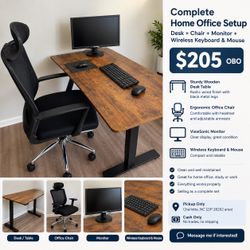 Complete Home Office Setup – Desk, Chair, Monitor, Keyboard & Mouse