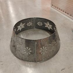 Galvanized Metal Christmas Tree Collar, Snowflake Diecut Christmas Tree Collar