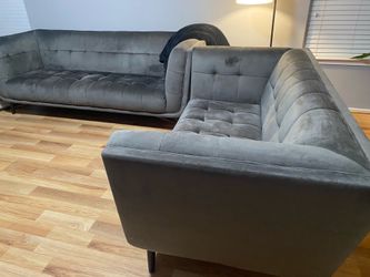 Gray Velvet Sectional Sofa Set