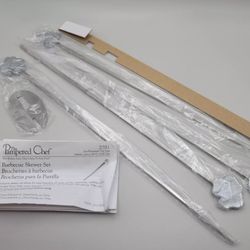 Pampered Chef Barbecue BBQ Skewers Set Of 4 Stainless Steel W/Food Slider #2701