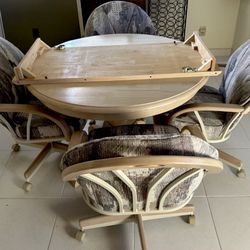 ⭕️ Solid Wood Dining Table + 4 Swivel Chairs – Extension Leaf