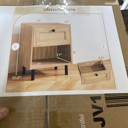 Natural 1 Drawer 16 in. W Rattan Nightstand Boho End Table with Drawer and Open Shelf for Living Room 