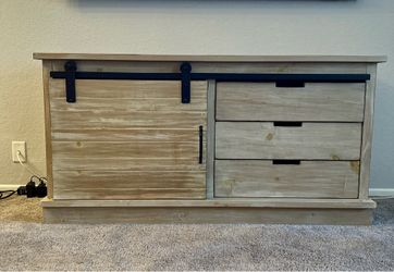 Rustic Modern TV Stand w/ Sliding Barn Door + Drawers (HG-OLD49)