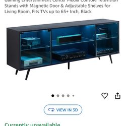 TV Stand (75 Inches, Glass Doors, Big Center Space, LED light