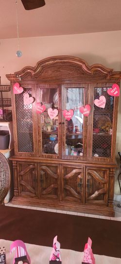 Antique Wood China Hutch Display Cabinet