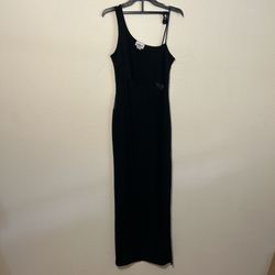 Black bodycon One Shoulder Dress With Sheer