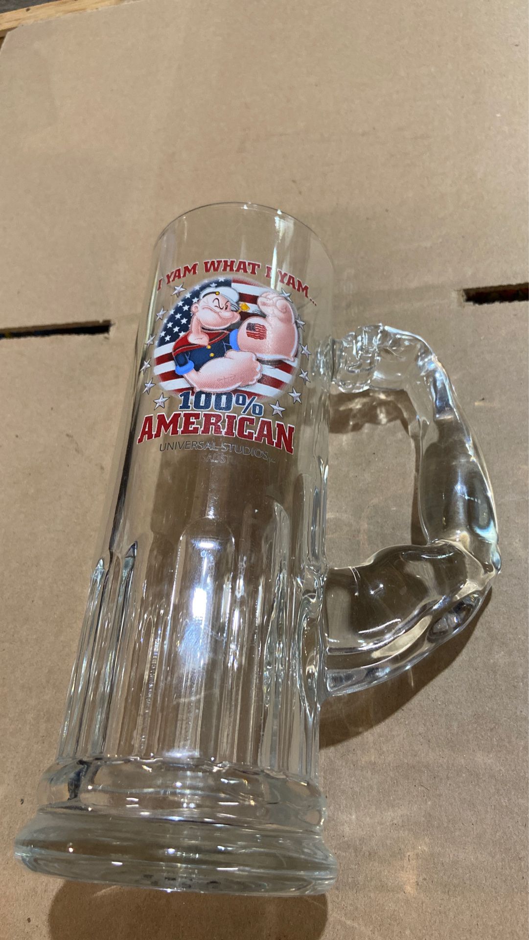 2007 Popeye the Sailor Man I Yam What I Yam 100% American Flag Tall Glass Mug