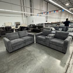2 Pc Corduroy Sofa Set With Console