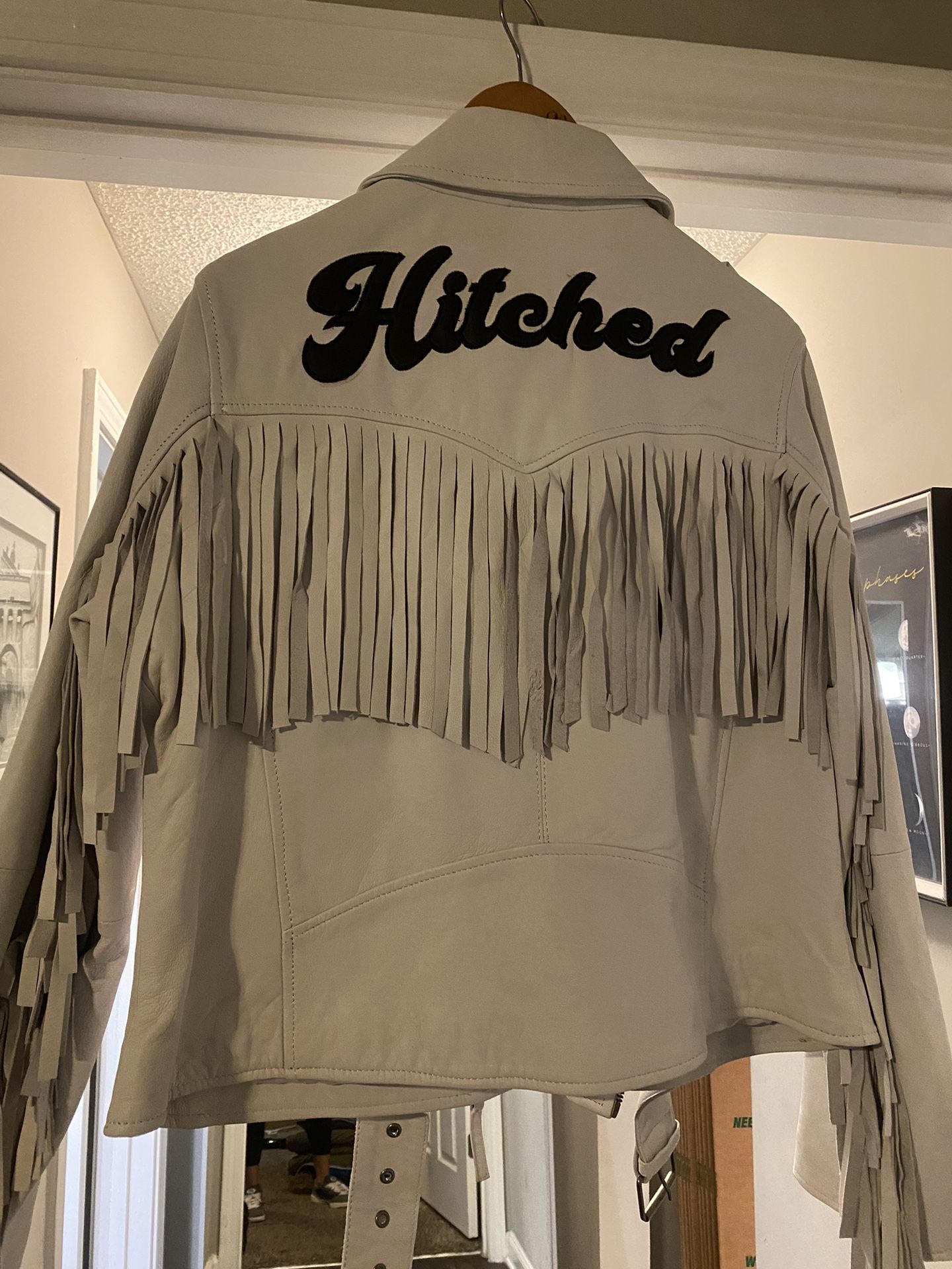 Hitched Bridal Leather Fringe Jacket- White