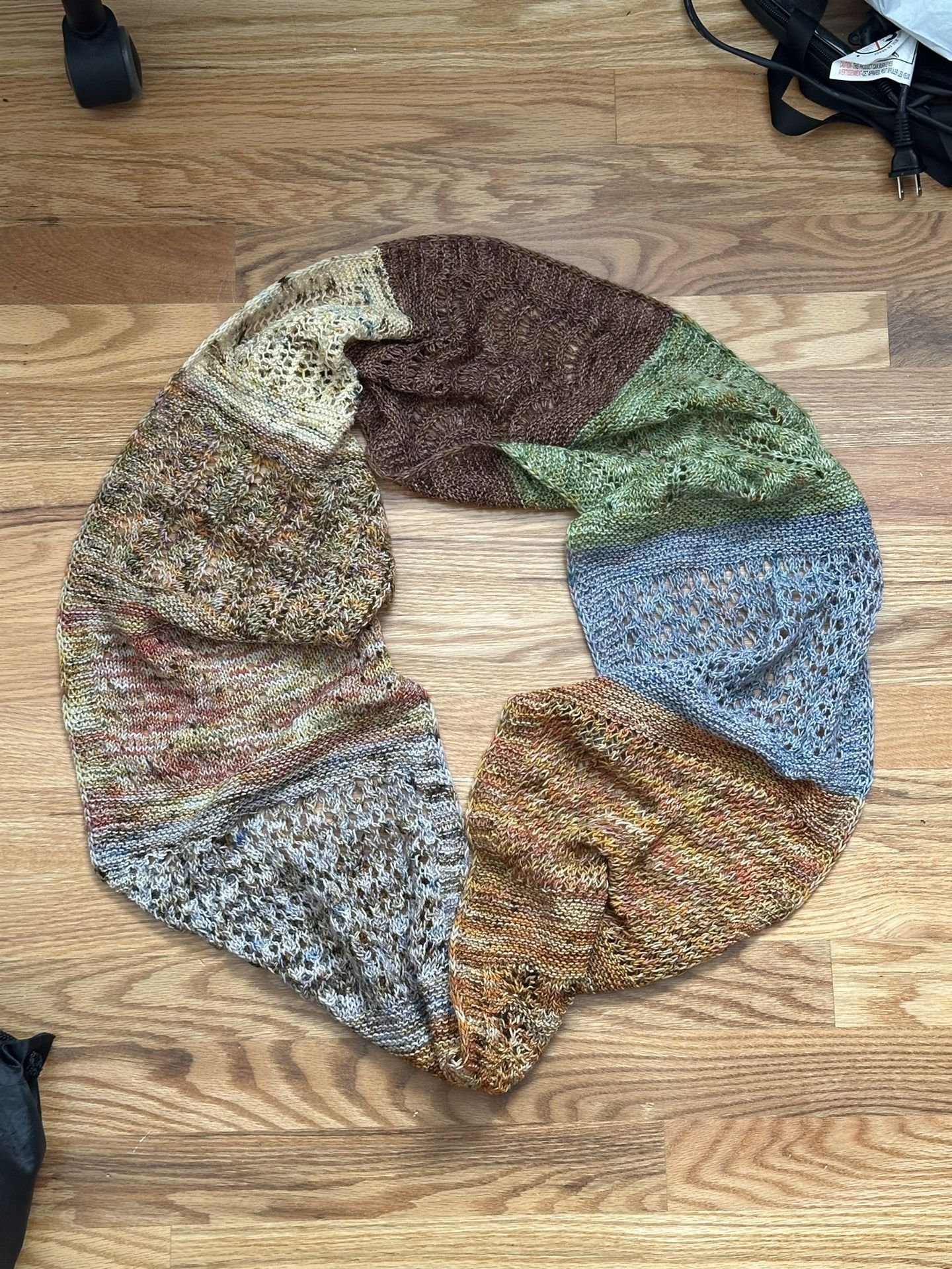 Hand Knitted Circle Scarf Natural Material, Color Blocking, Handcrafted Handmade