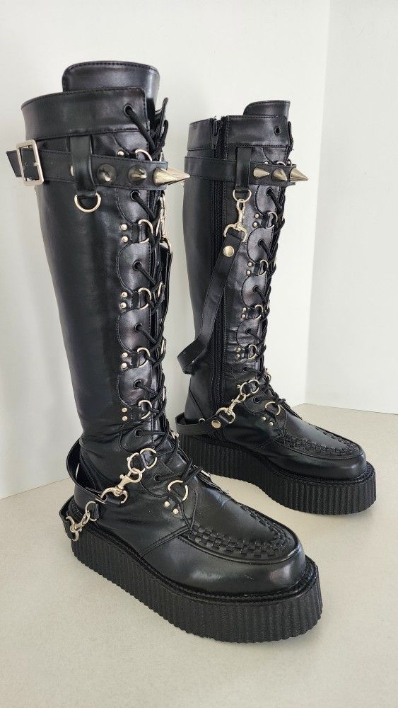 Demonia V-Creeper 588 Knee High Boots Goth