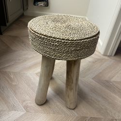Wood And Wicker Stool 
