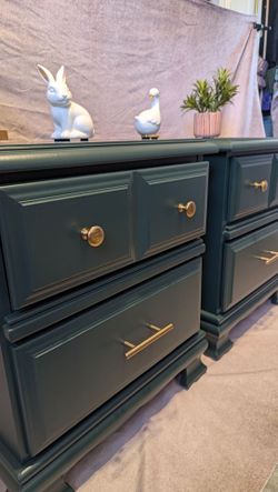 Refinished Pair of Dark Green Nightstands