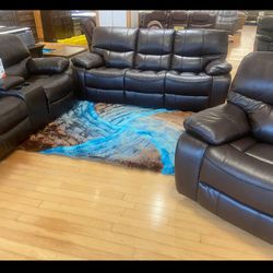 *Memorial Day Now*---Madrid Charming Brown Leather Reclining 3 Piece Sets---Delivery And Easy Financing Available👏