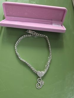 Silver Cuban Link Necklace with Heart and Initial Pendant