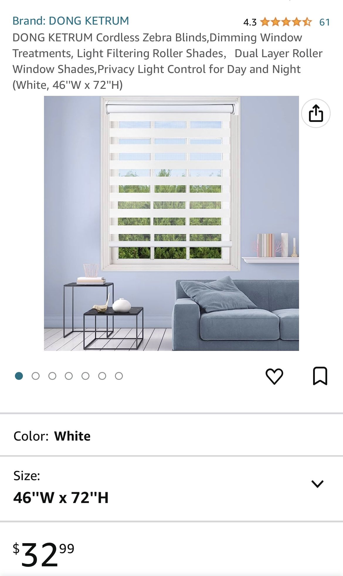 DONG KETRUM Cordless Zebra Blinds,Dimming Window Treatments, Light Filtering Roller Shades,Dual Layer Roller Window Shades,Privacy Light Control for D