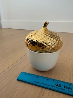 Ceramic Acorn Trinket Box with Gold Lid