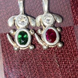 Vintage to sterling silver pendants with emerald red garnet