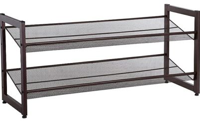 2-Tier Stackable Metal Shoe Rack, Flat or Slant Shoe Organizer Shelf,