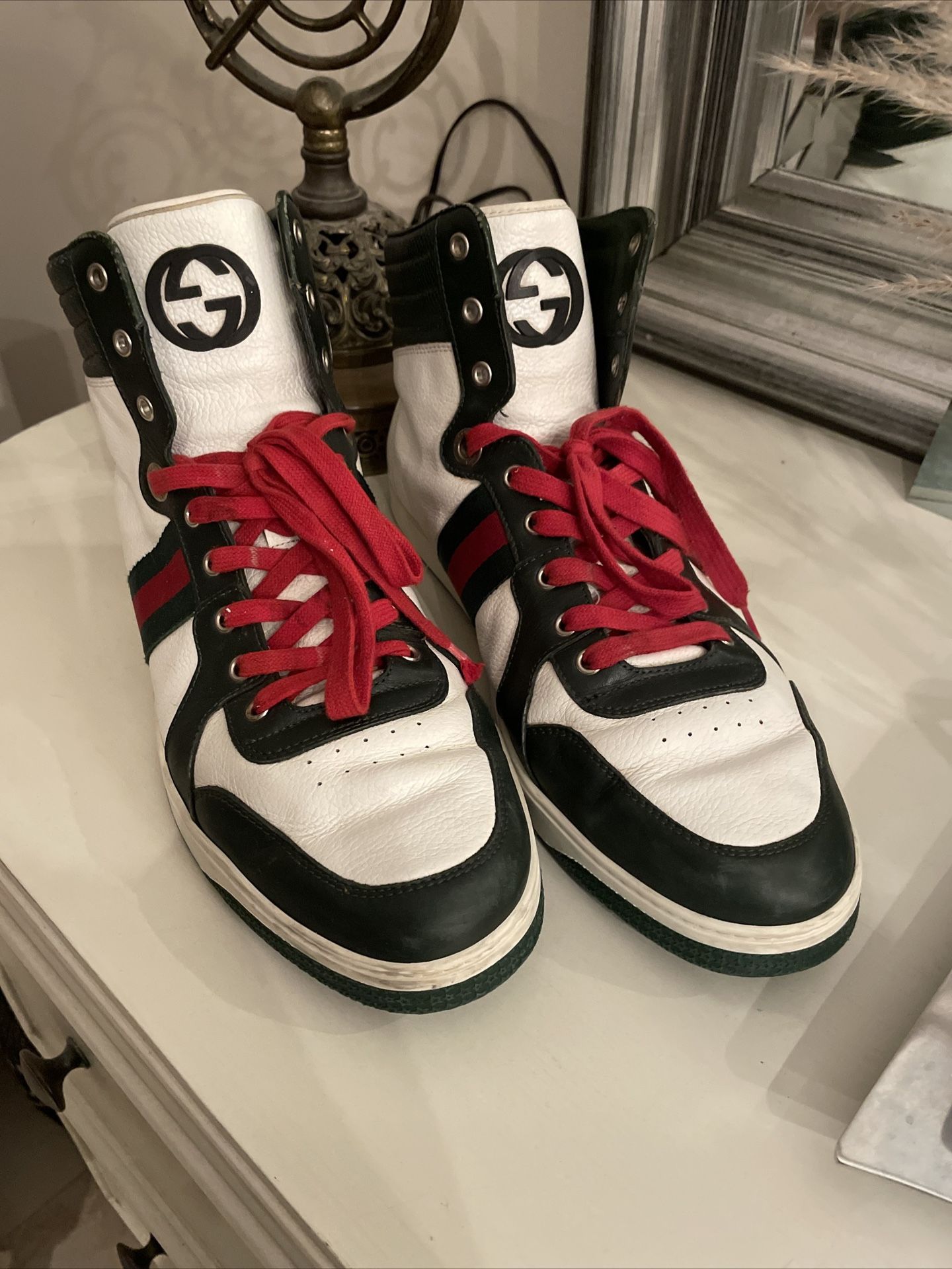Gucci Men’s Guccissima White Leather High-Top Sneakers Shoes 221825 Size 13.5