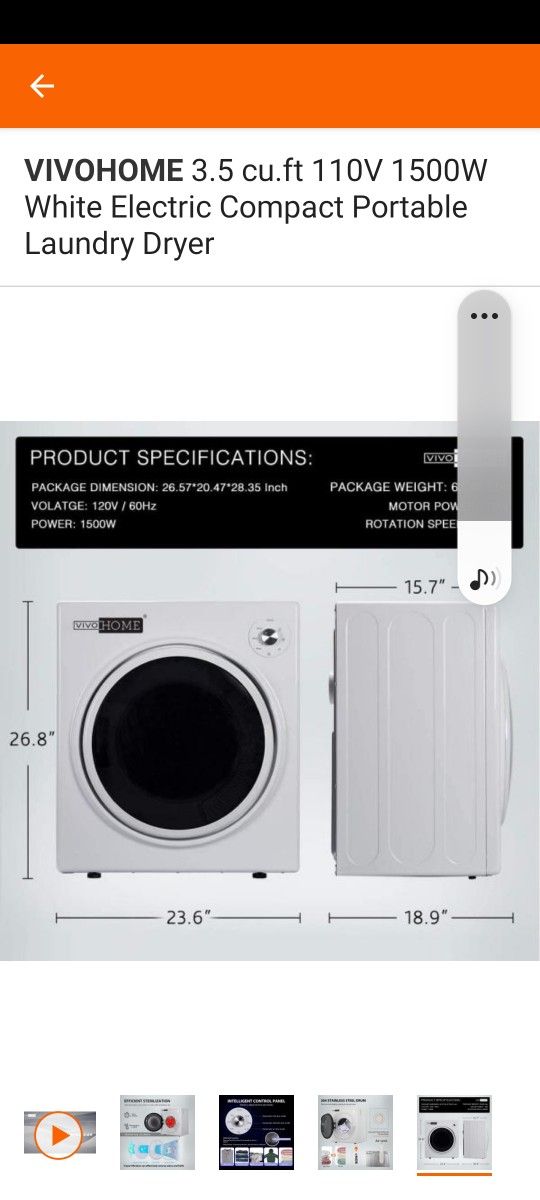 VIVOHOME 3.5 cu.ft 110V 1500W White Electric Compact Portable Laundry Dryer  X002IDZO8V - The Home Depot