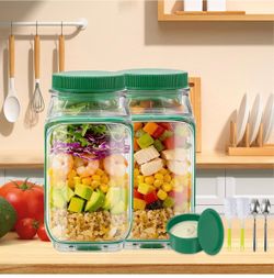 Glass Salad Jar with Green Lid #saladjar #mealprep