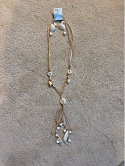 Elsie & Zoey Long Shell Pendent Beaded Necklace And Earrings NWT